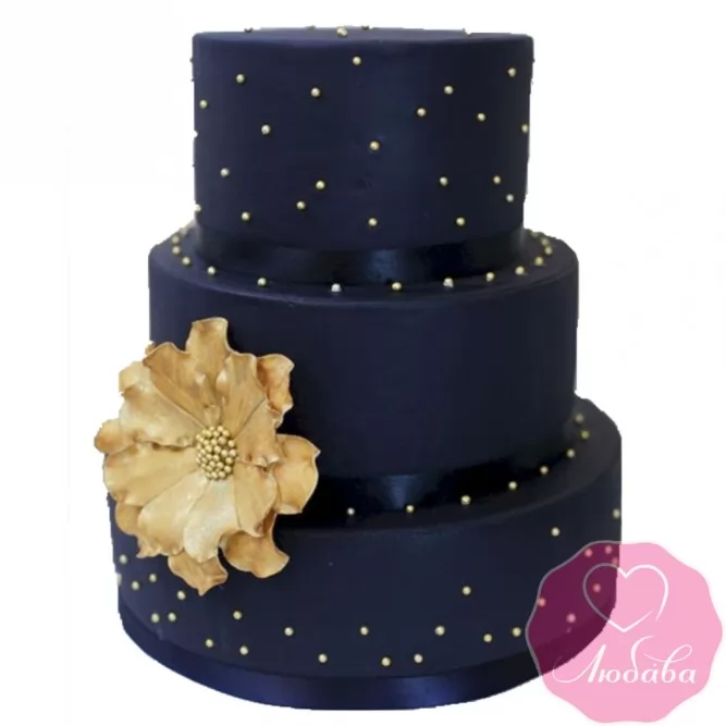 Торт свадебный трехъярусный с цветком №2434