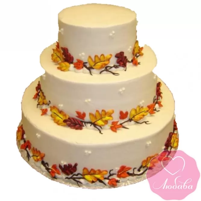 Торт свадебный с осенними листьями №2471