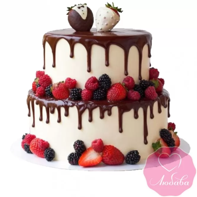 Торт свадебный с ягодами и шоколадом №2481