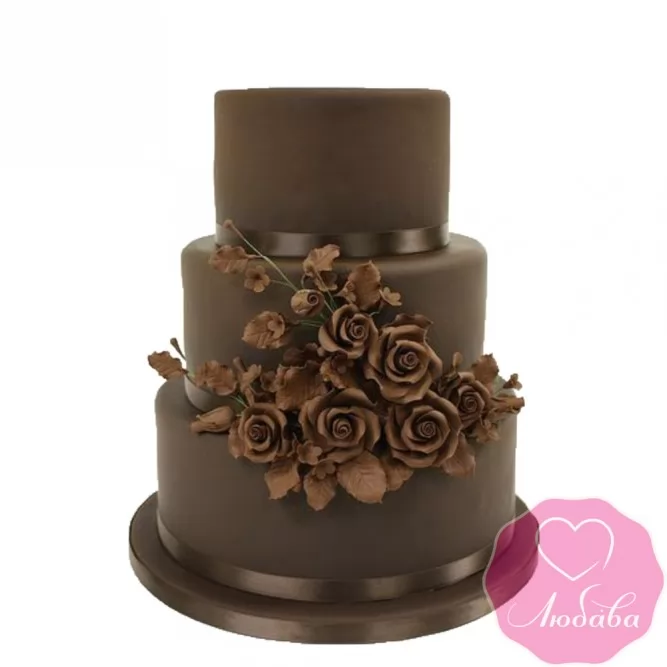 Торт свадебный шоколадный с розами №2482