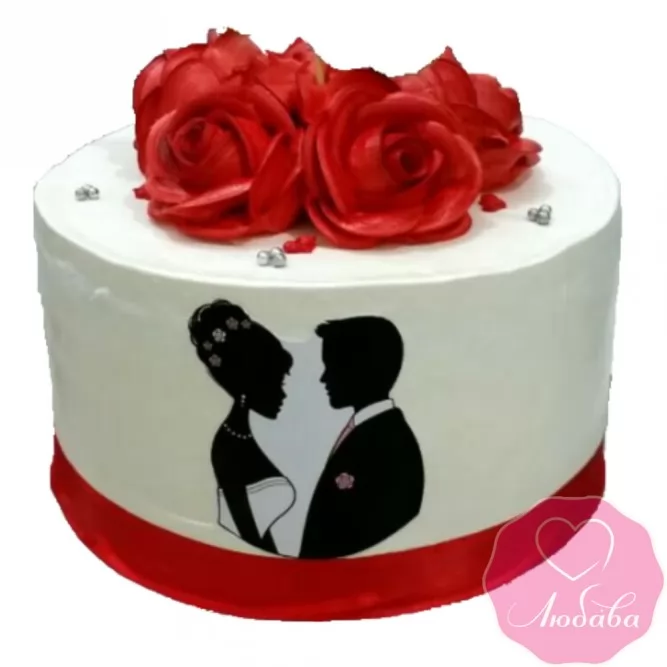 Торт свадебный одноярусный с красными розами №2490: заказать с  изготовлением и доставкой от кондитерской Любава