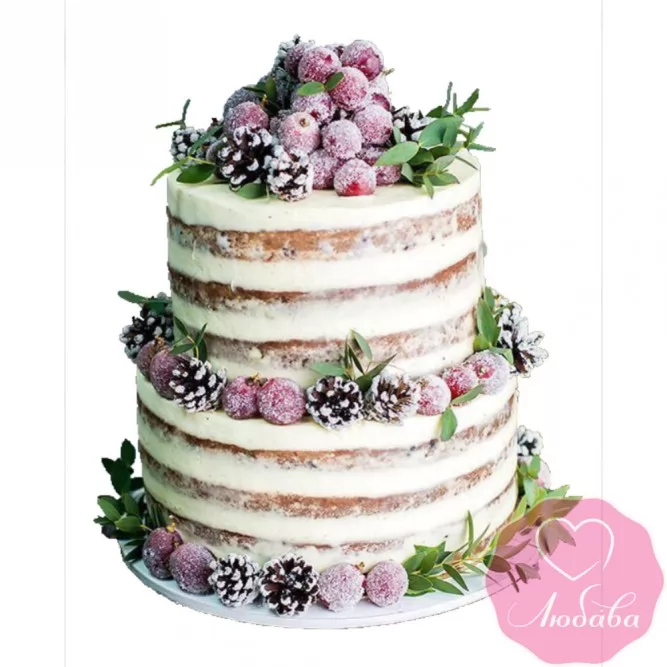 Торт свадебный с ягодами и шишками №2508
