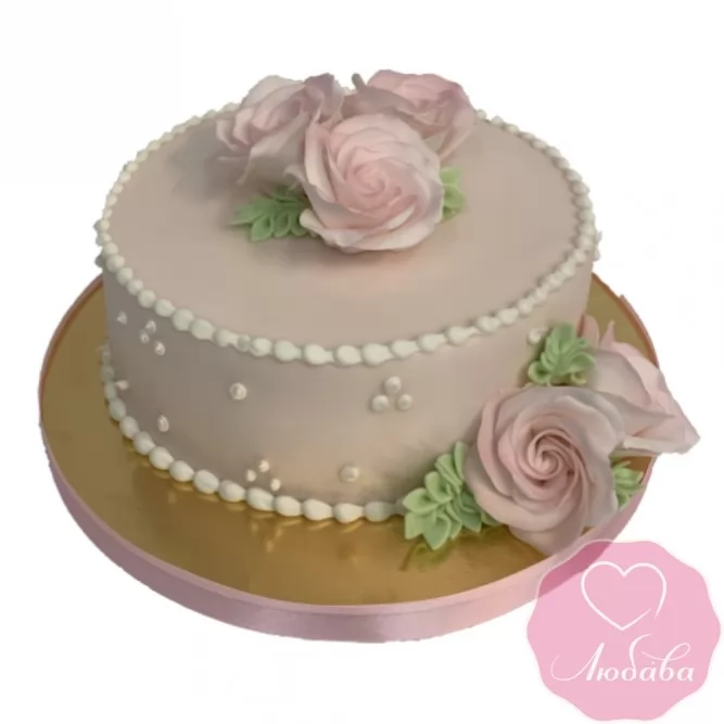 Торт свадебный розовый с цветами №2529
