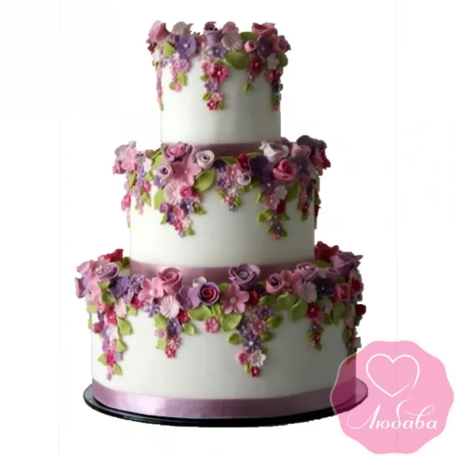 Торт свадебный с летними цветами №2538