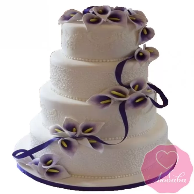 Торт свадебный сиреневый с каллами №2561