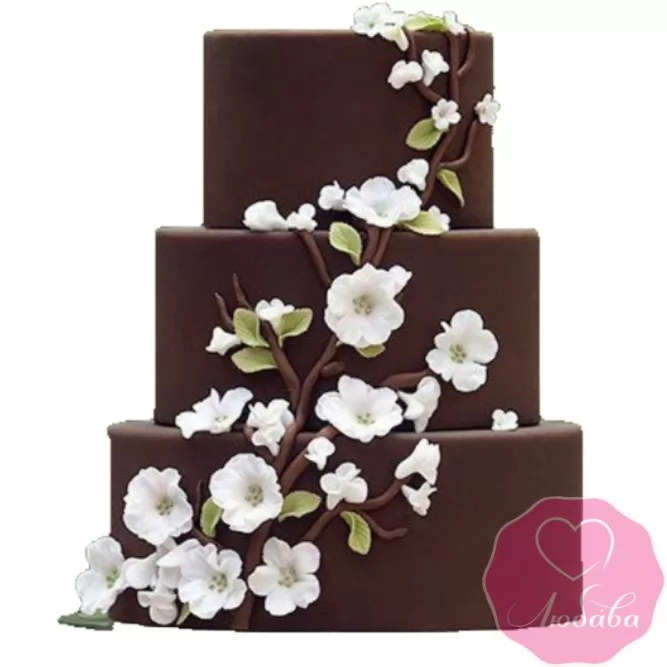 Торт свадебный шоколадный с сакурой №2569