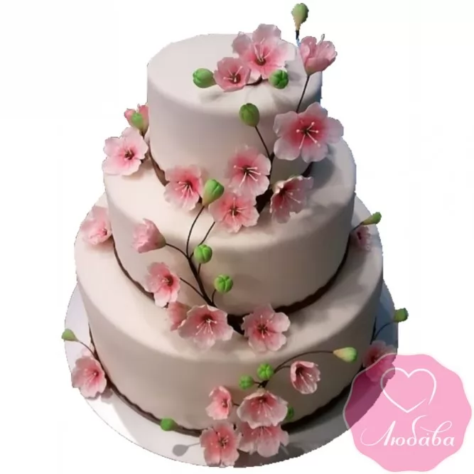 Торт свадебный с ветками сакуры №2570