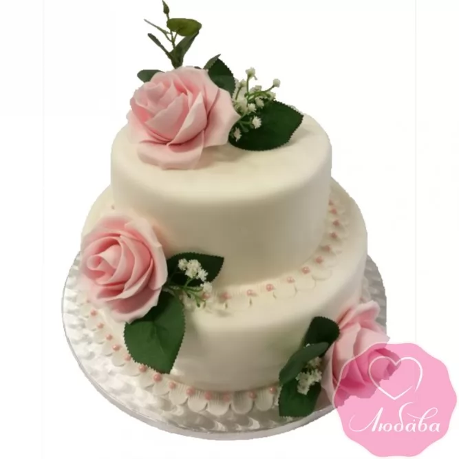 Торт свадебный розовые розы №2572