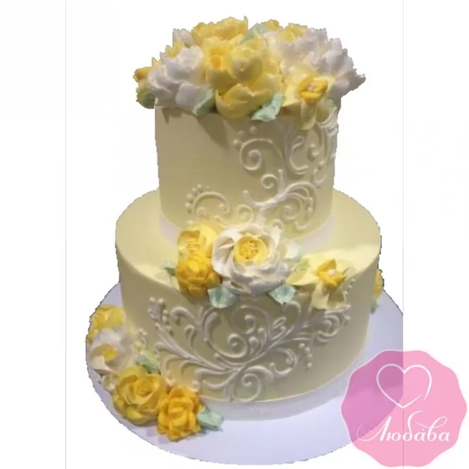 Торт свадебный с желтыми цветами №2608