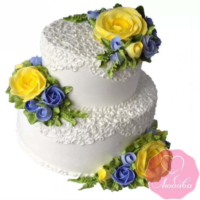 Торт свадебный с желтыми розами №2609