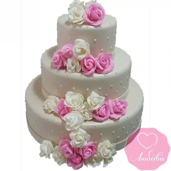 Торт свадебный кремовый с розами №2627
