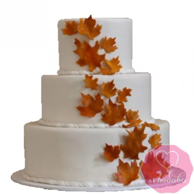 Торт свадебный с кленовыми листьями №2641