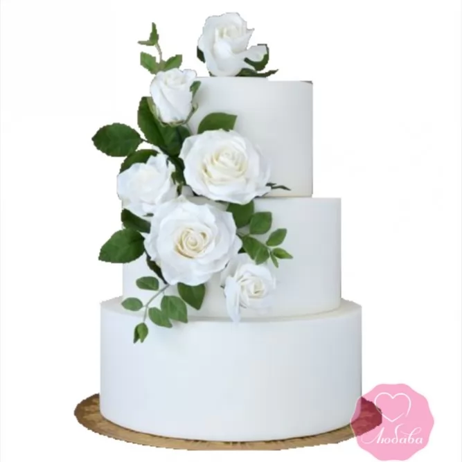 Торт свадебный трехъярусный с розами №2659