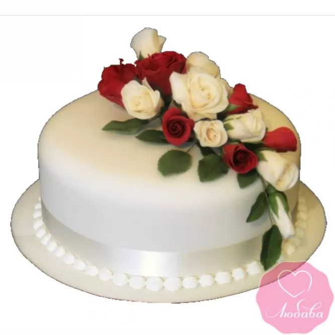 Торт свадебный с букетом роз № 2676