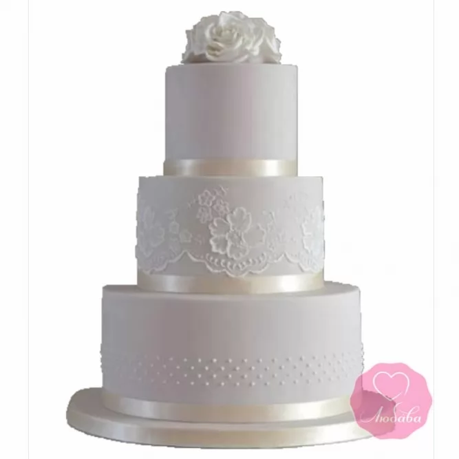 Торт свадебный белый с розой №2688