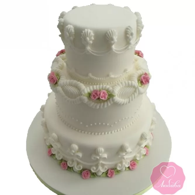 Торт свадебный белый трехъярусный №2693