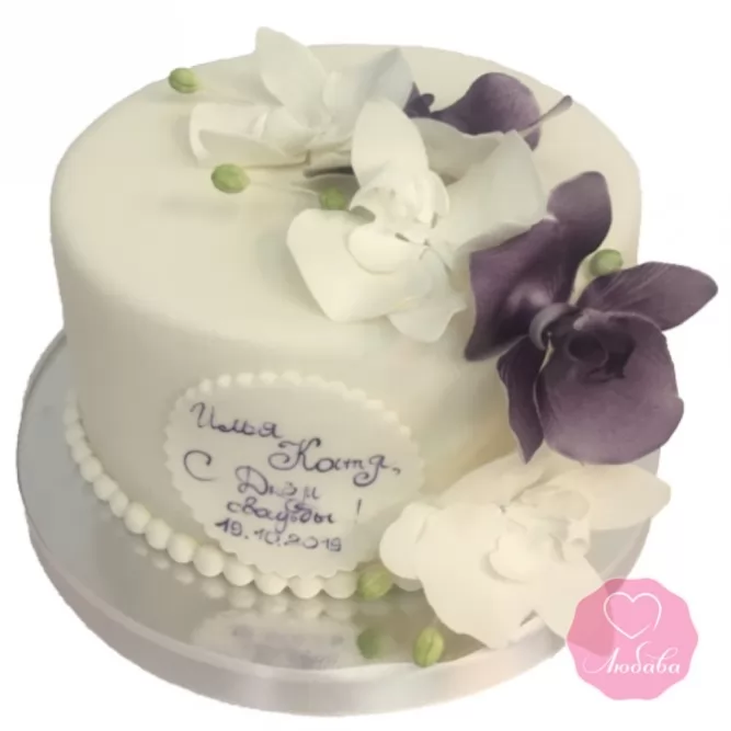 Торт свадебный одноярусный с орхидеями №2698