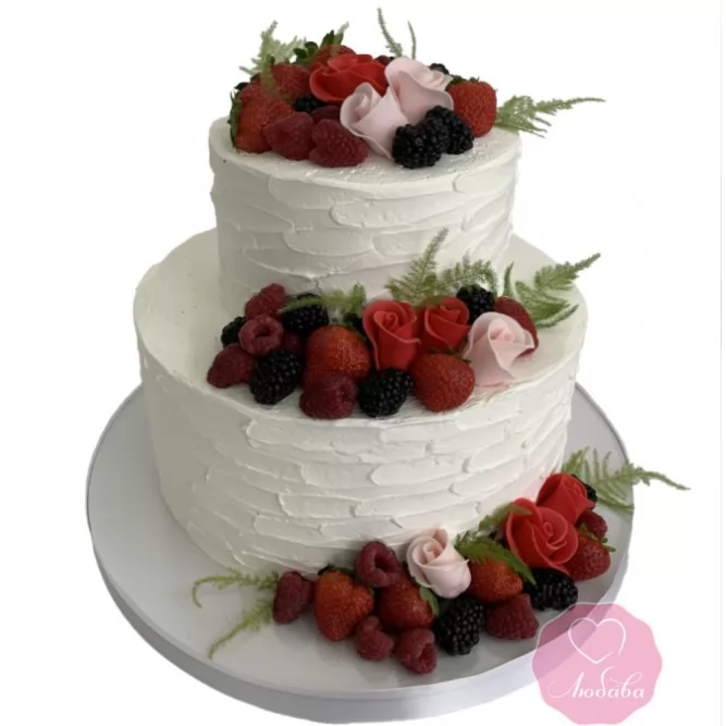 Свадебный торт с цветами и ягодами №3100