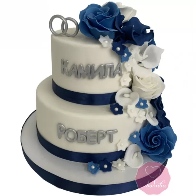 Торт свадебный двухъярусный с кольцами №3322