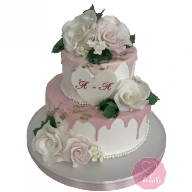 Торт свадебный с цветами №3437