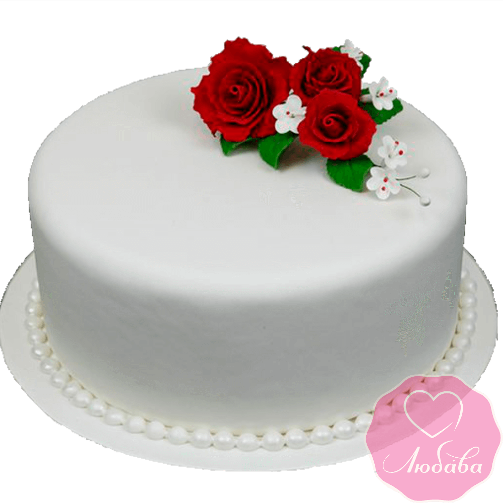 Торт на день рождения с красными розами №2233