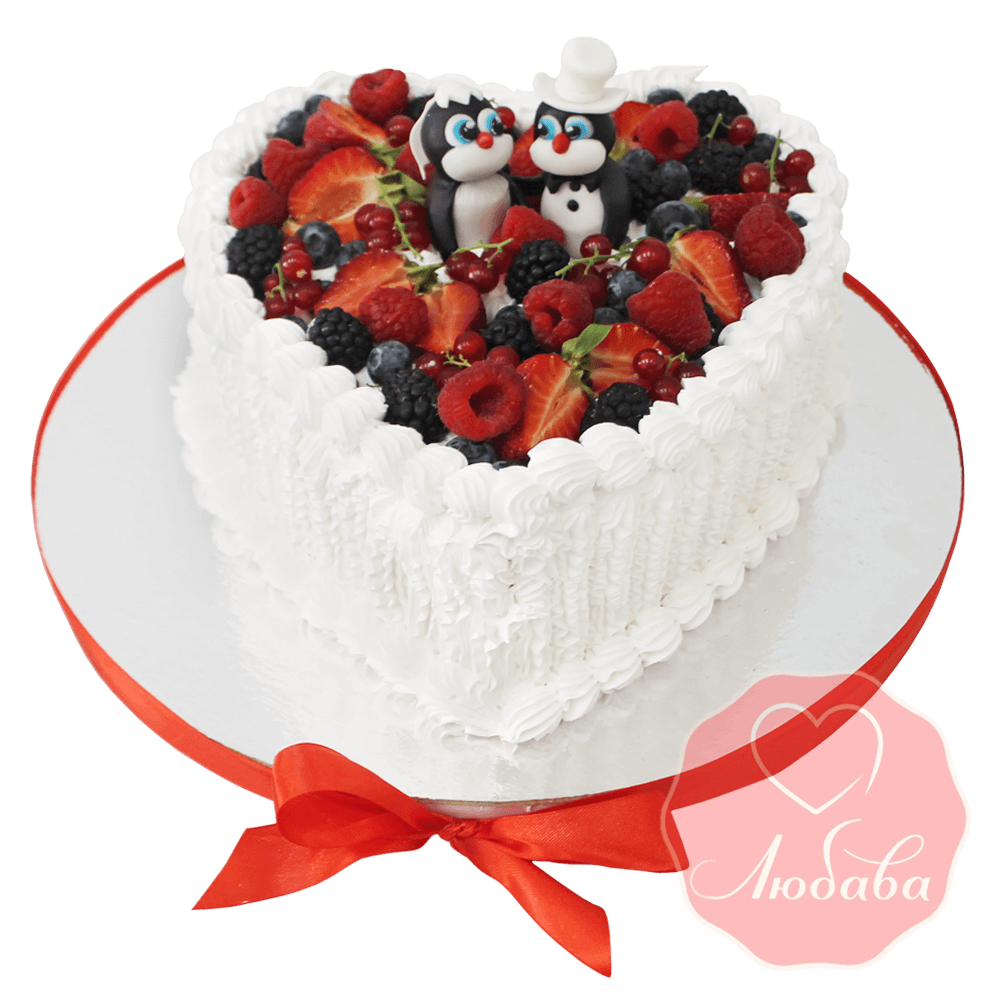 Свадебный Торт с ягодами и пингвинами №1308