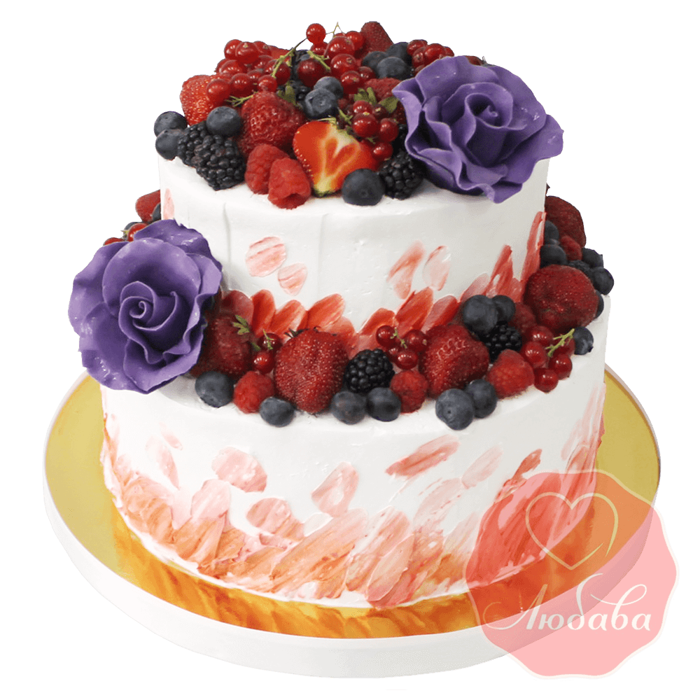 Торт с ягодами двухъярусный с розами №1316