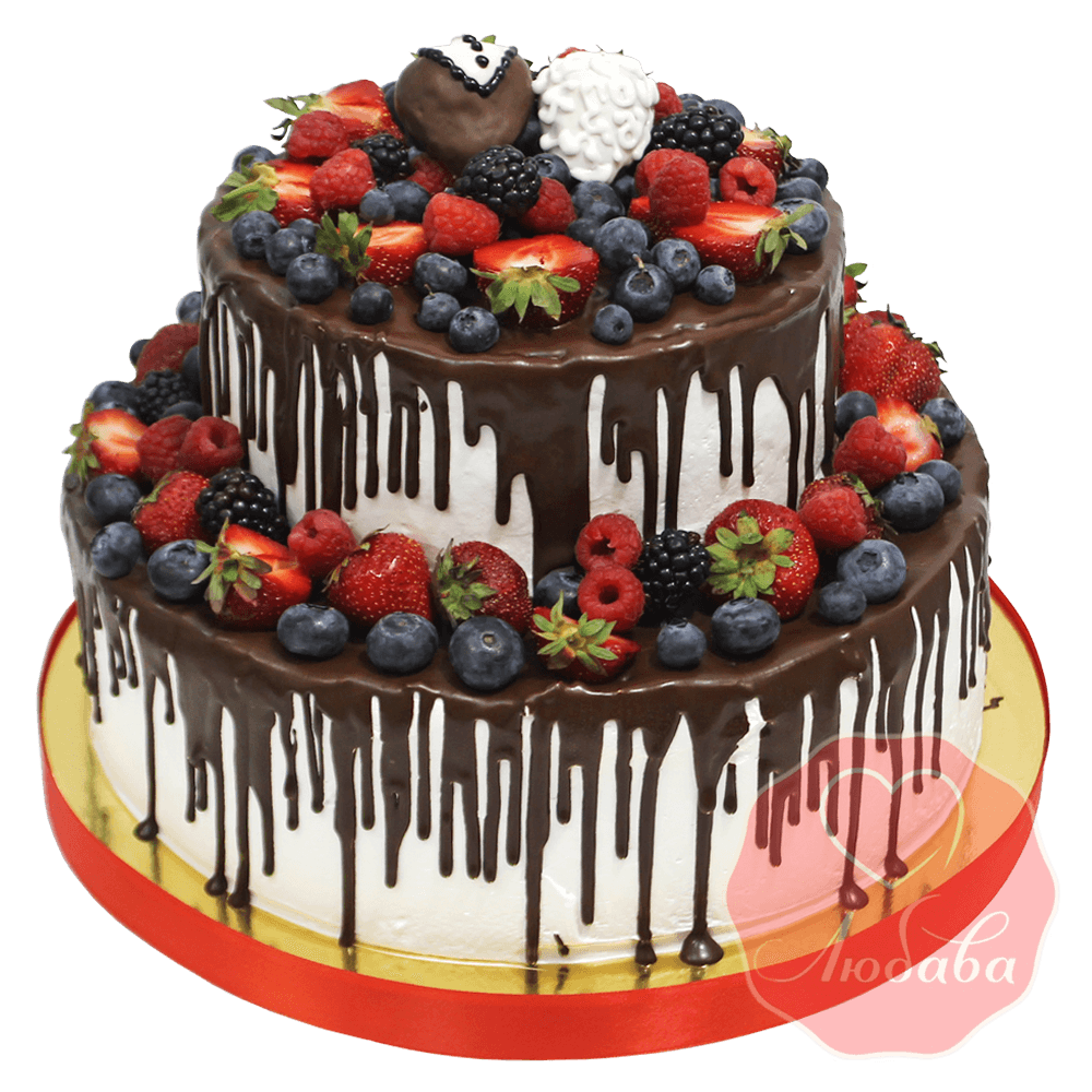 Торт с ягодами двухъярусный с шоколадом №1317