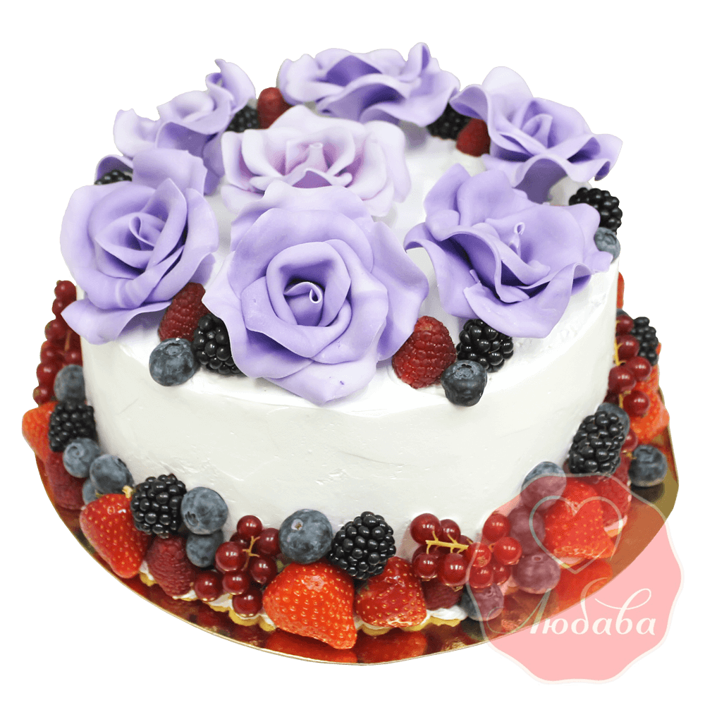 Торт с ягодами с розами №1334