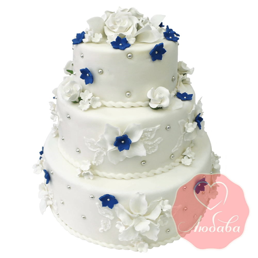 Свадебный Торт белый с цветами №1347