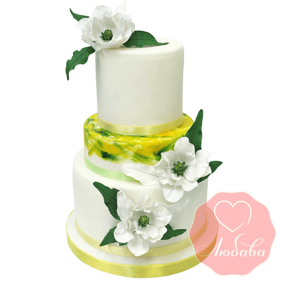 Свадебный Торт белый с цветами №1351