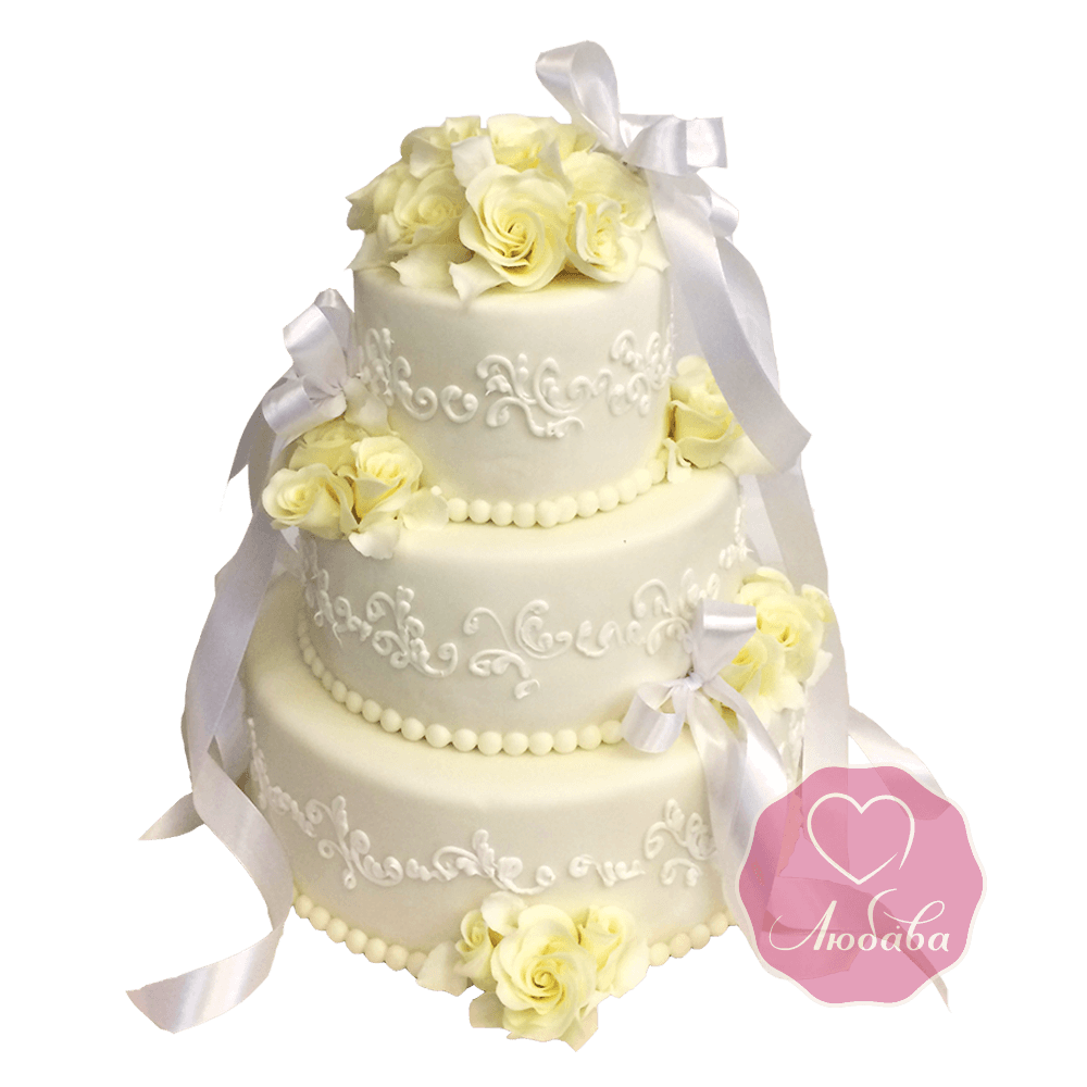 Торт свадебный с розами и бантом №1730
