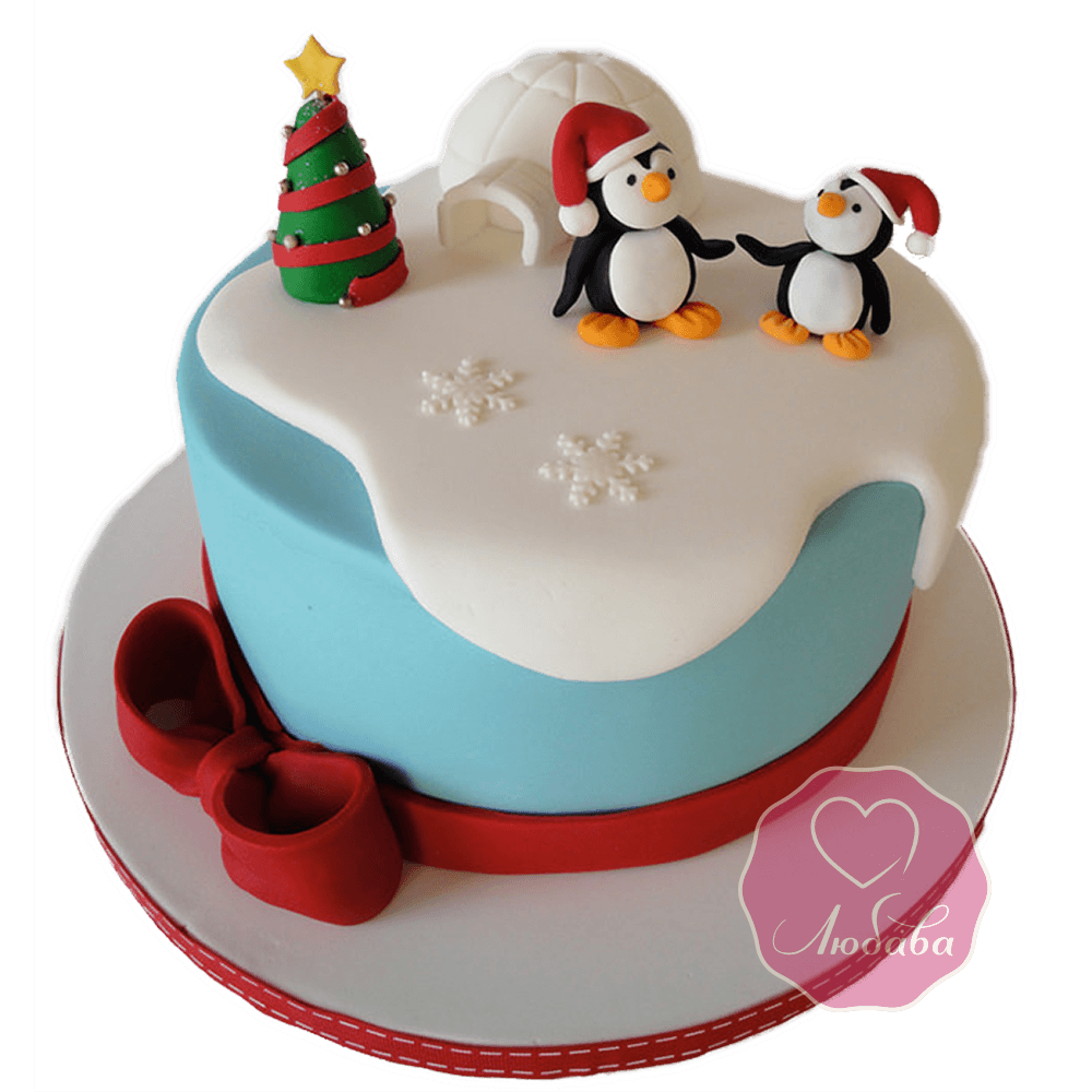Торт Новогодний с пингвинами №1759