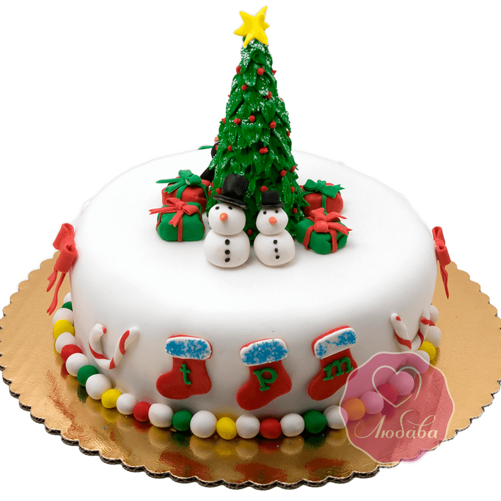 Торт Новогодний снеговики под елкой №1771