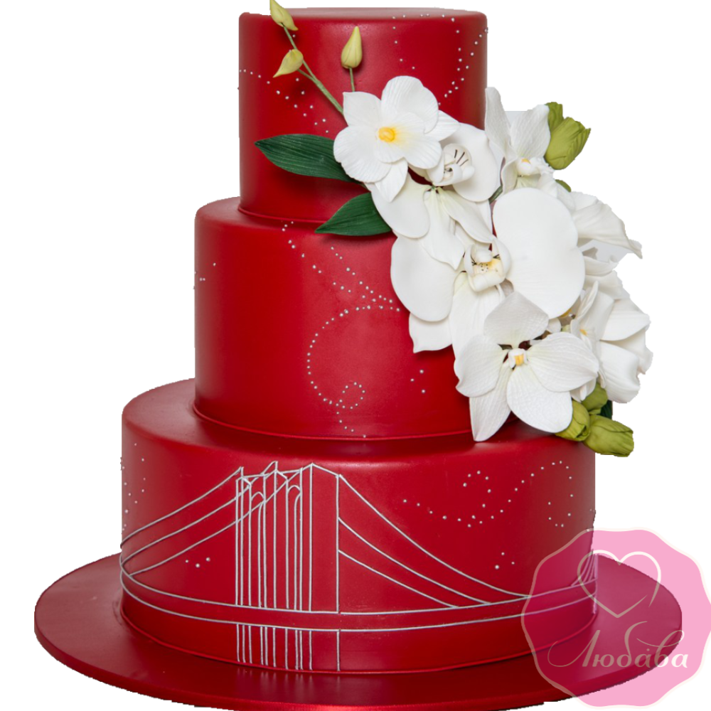 Торт свадебный красный в Английском стиле №1870