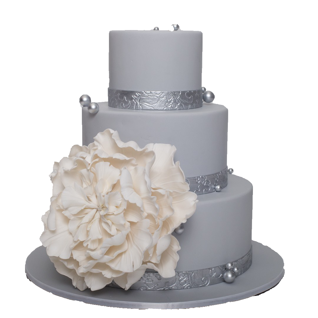 Торт свадебный серый с цветком №1893