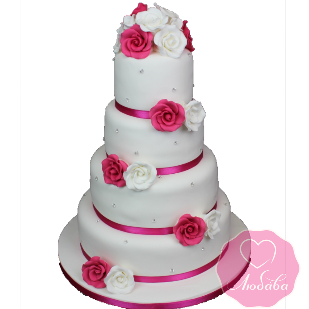 Торт свадебный с белыми и красными розами №1894