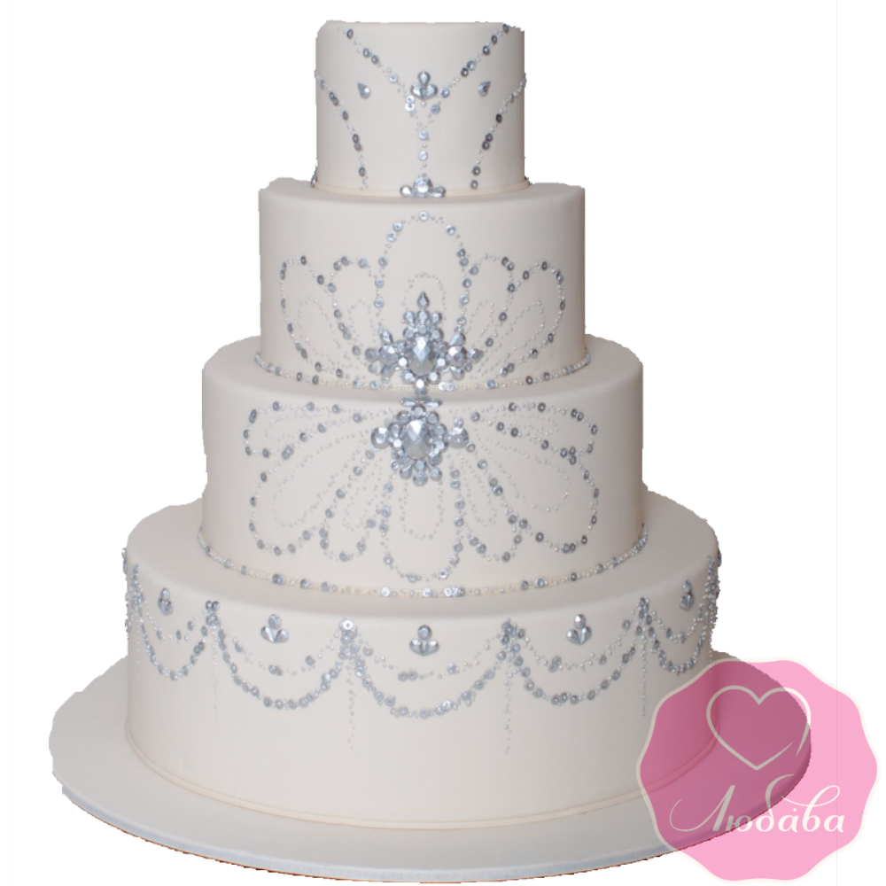 Торт свадебный белый с узорами №1896