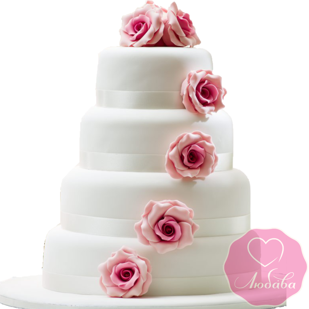 Торт свадебный белый с розами №1914