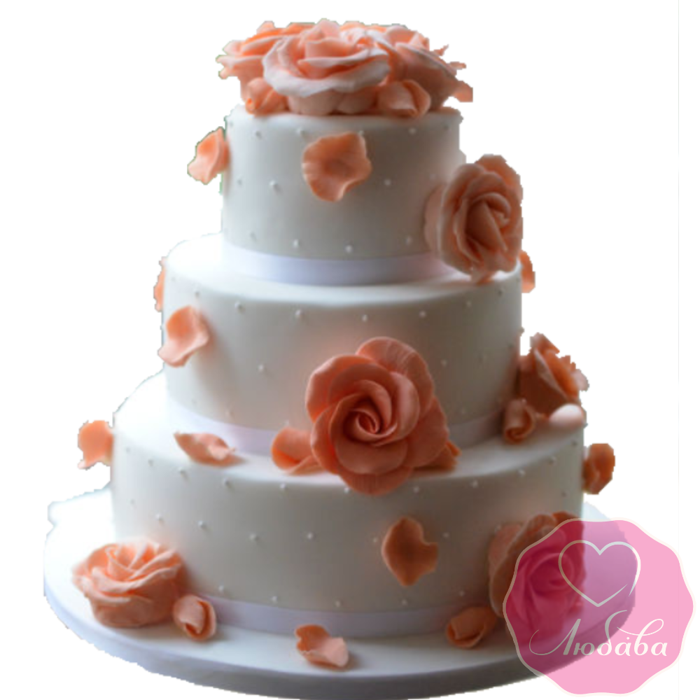 Торт свадебный с розовыми розами №1929