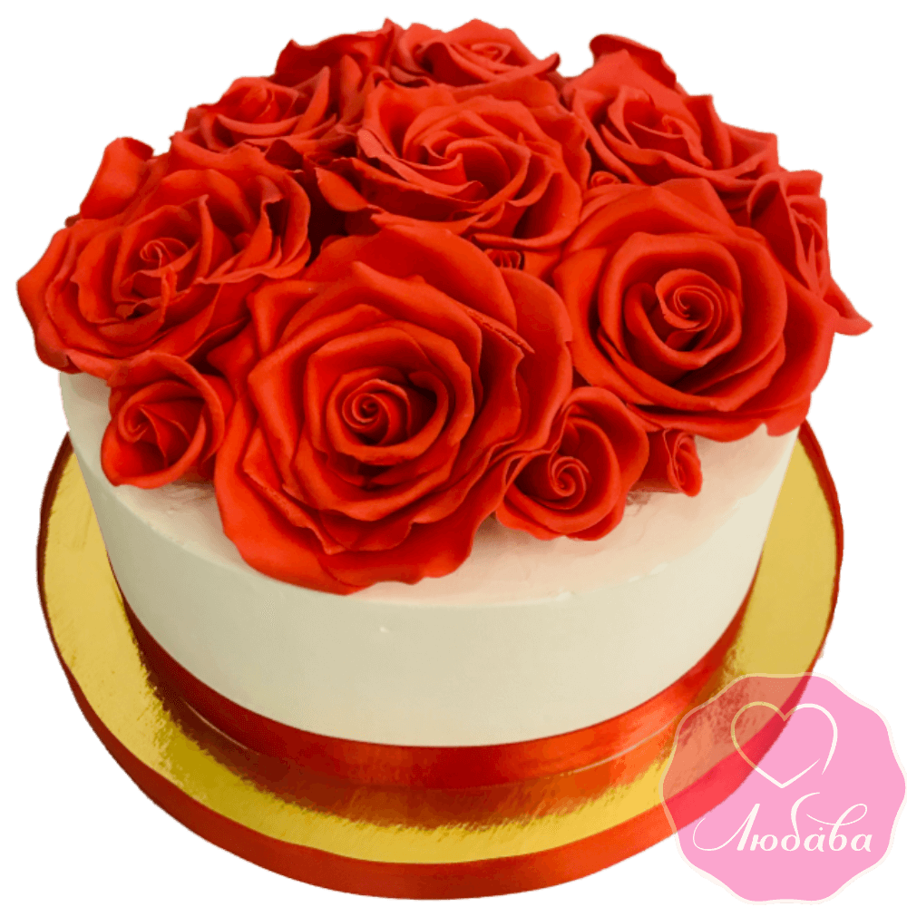 Торт праздничный с красными розами №1985