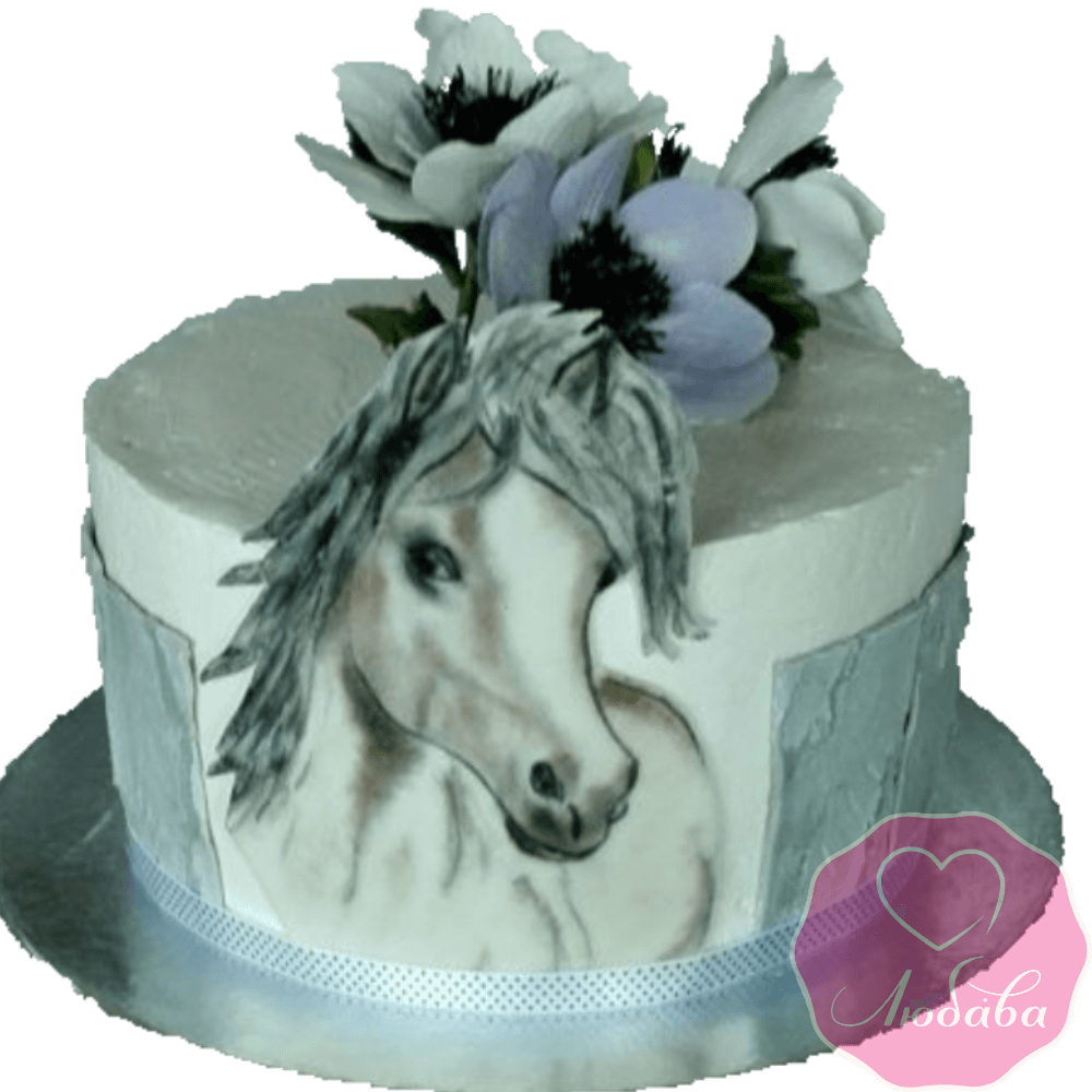 торт детский с лошадью и цветами №2042