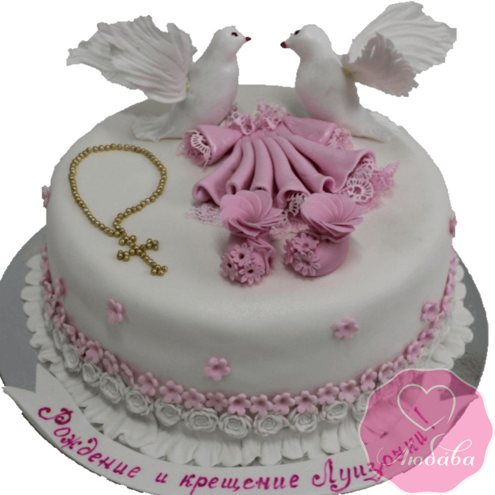 торт детский розовый на крестины №2089