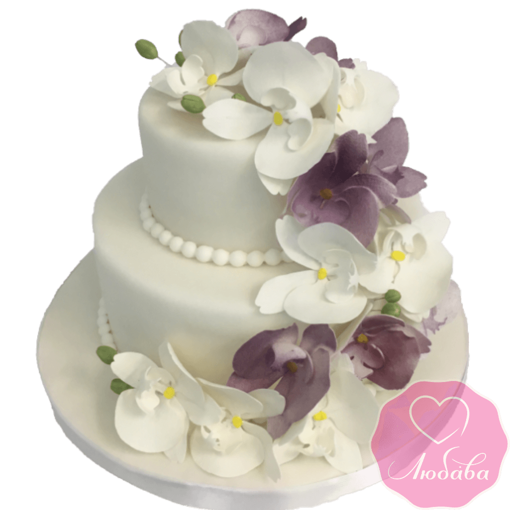 торт свадебный с орхидеями двухъярусный №2095