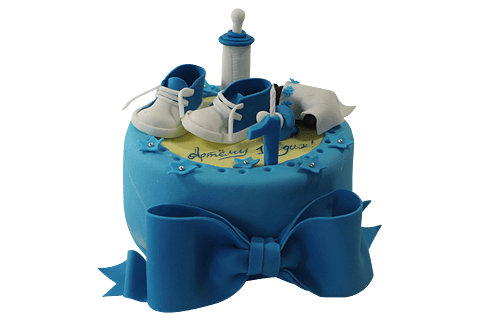 Торт с синим бантом и пинетками №520