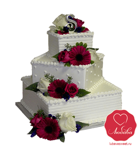 Торт свадебный Пирамида с цветами №724