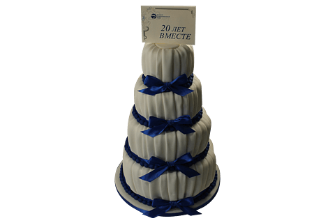 Торт свадебный с синими бантами №488