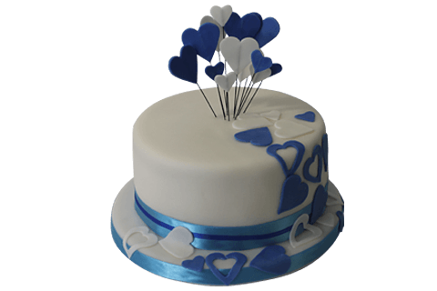 Торт свадебный с синими и белыми сердечками №489