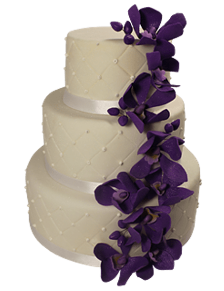 Торт свадебный с каскадом сиреневых цветов №486