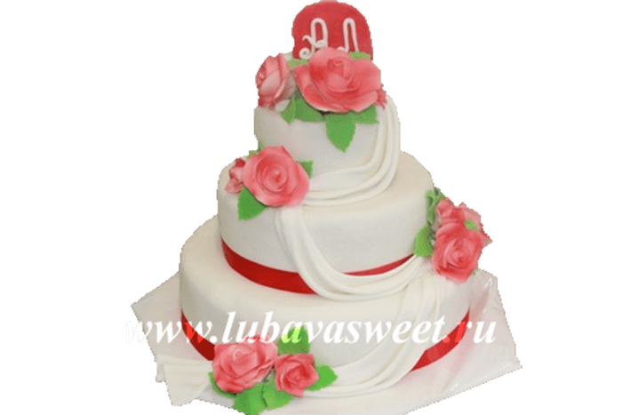 Торт свадебный с красными розами №220
